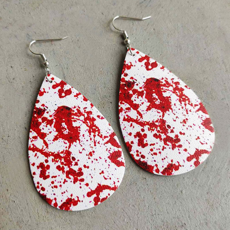 Wholesale Halloween Leather Horror Clown Blood Rainbow Leopard Earrings